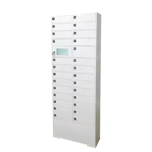FixtureDisplays® 22.7" W x 8" D x 64" H Touchscreen Secure Locker System 27 Slots White Metal Cell Phone iPad USB Charging Station Locker 10260