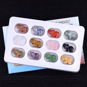 12Pcs Mini Crystal Elephant Figurine, Natural Gemstone Agate Hand Carved Elephant, Healing Crystal Set, Good Luck Charm, Positive Energy Gift, Boho Aesthetic Room Decor, Party Favors, Stocking Stuffers orange calcite