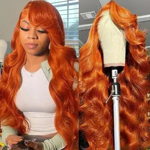 Ginger Orange Body Wave 13x6 Hd Transparent Lace Front Wig Human Hair Brazilian Natural Hairline PrePlucked 13x4 Lace Front Human Hair Body Wave Wig for Women 180 Density #SummerVibes