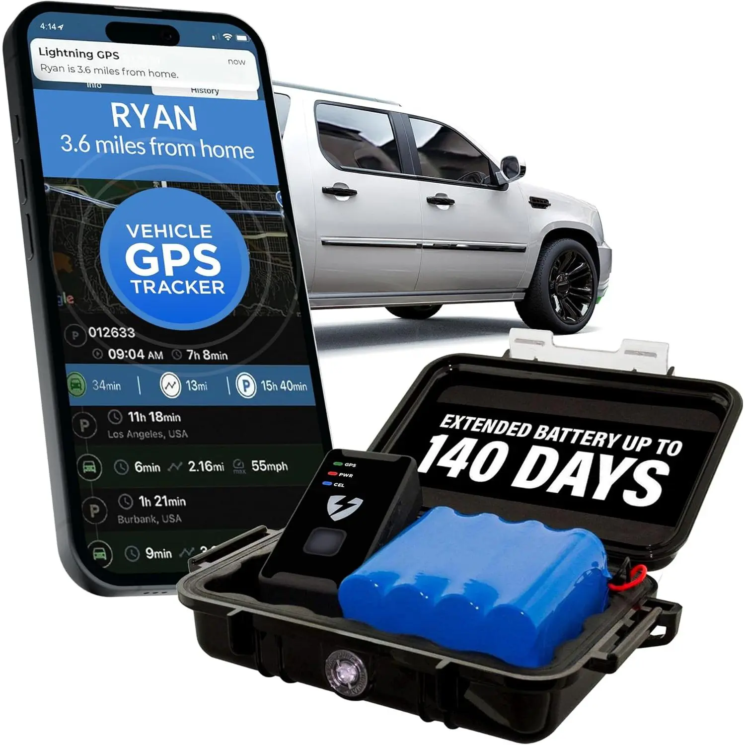 GL300 Magnetic GPS Tracker Device for Vehicles, Extended Battery Life, Real-Time Tracking, Hidden Monitoring for Cars & Trucks, Subscription Required