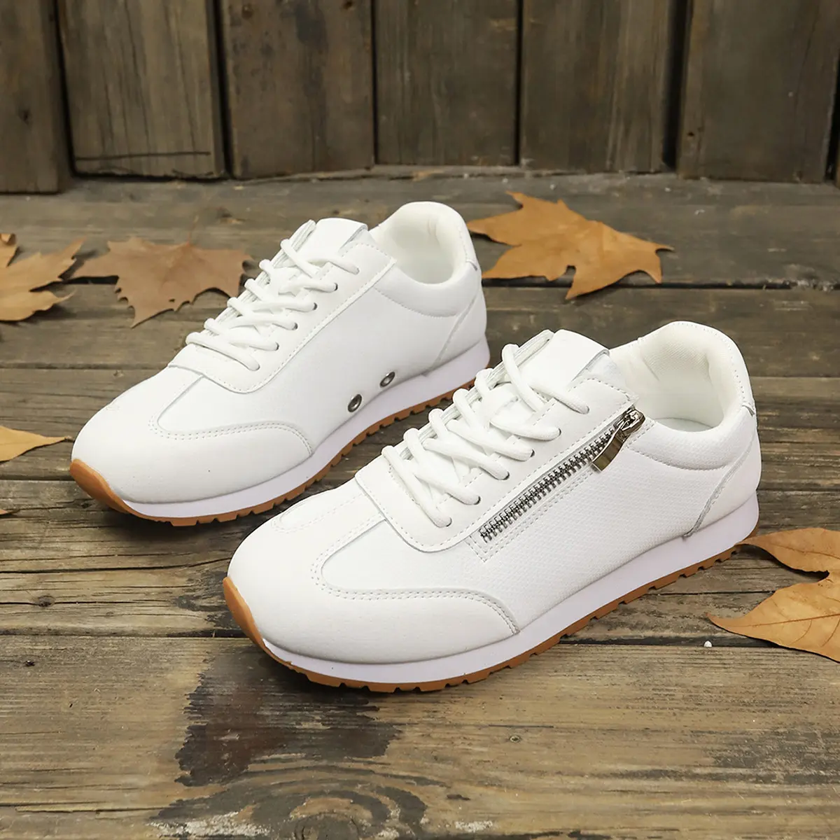 Brand GGOR Women's White & Brown Sneakers - Arch & Stability Training Shoes with Cushioned Comfort, Breathable Soft-Sole Flat-Heel Design, All-Season Casual Sneakers with Arch Stabilizing Technology, Cushioning & Arch for Walking,W Gym - Large Sizes Avail
