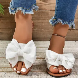 Flat Bow Slide Sandals – Open Toe, Non-Slip, Stylish Roman Slippers for Indoor & Casual Wear