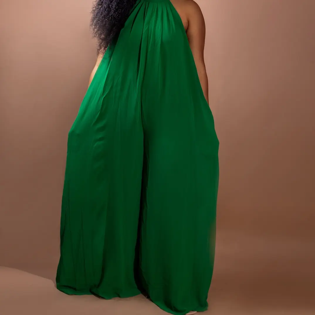 Emerald flow halter jumpsuit