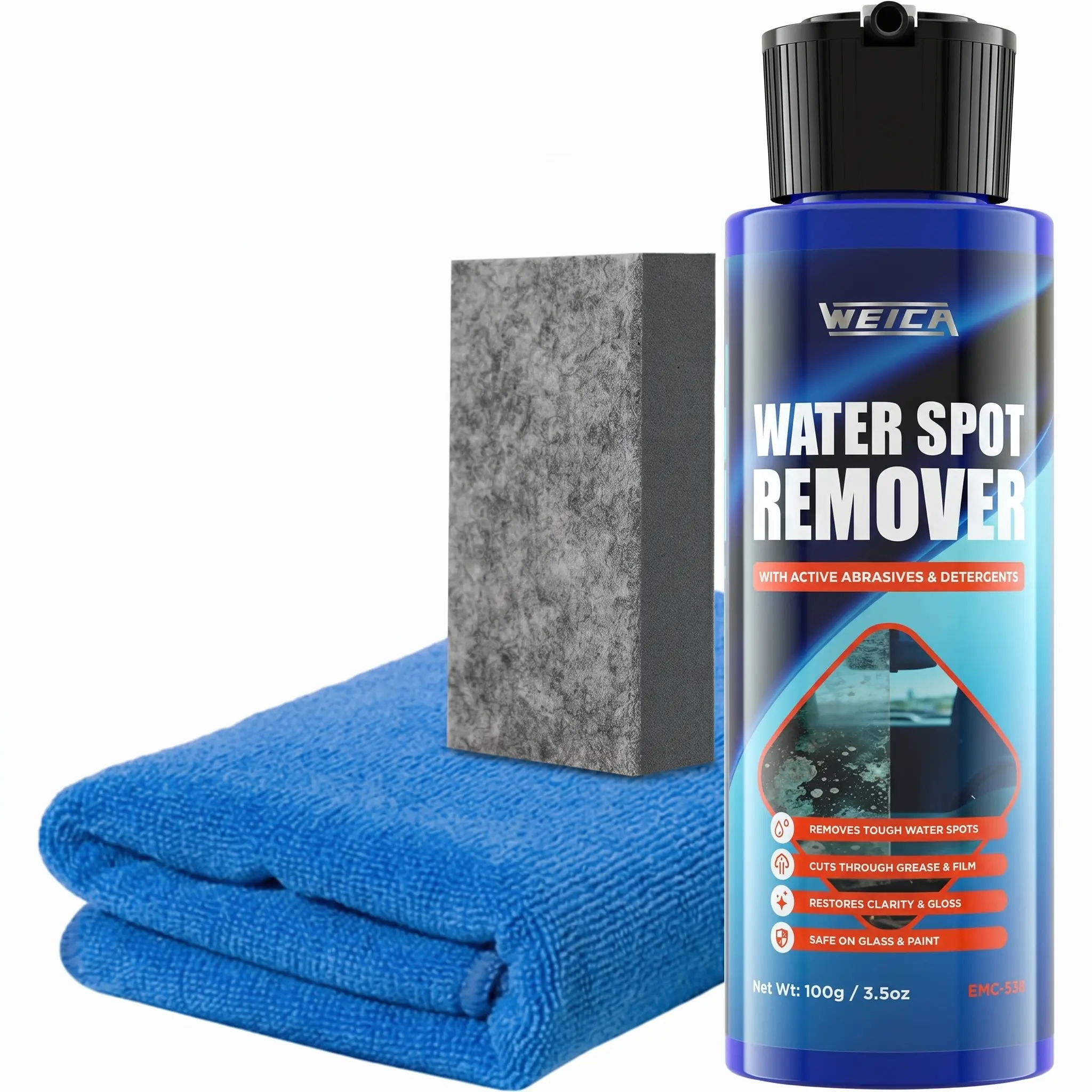 Water Spot Remover, Abrasive Polish for Car Windshield, Glass, Paint - Removes Tough Water Spots, Grease, Mineral Deposits - Safe on Auto Surfaces, 100g Dual Pack (2 x 3.5oz)