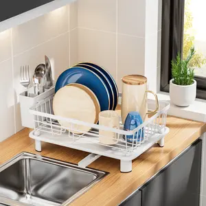 Kitchen Sink Drainer Rack with Drain Board, Dish Drying Holder, Cutlery Organizer, Space-Saving Kitchen Storage Solution
