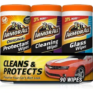 Car Wipes Multi-Pack by Armor All, Cleans Vehicle Interior and Exterior, Includes Armor All Protectant Wipes, Glass Wipes, and Cleaning Wipes, 3-Pack, 30 Car Wipes Each
