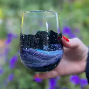 Galaxy inspired resin 17 oz stemless wine glass Drinkware Mugs