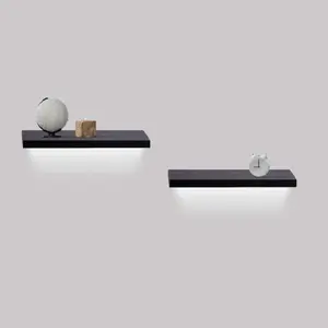 Floating Shelves 15.75" Wall Mounted Wood Shelves for Bathroom, Bedroom, Living Room, Kitchen, Hanging Shelf, Black