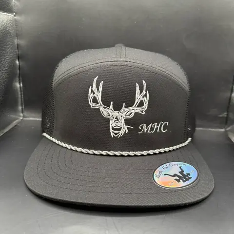 Mule Deer 7 Panel SnapBack with White Deer Design and "MHC" Text, Adjustable Fit, Adjustable Strap