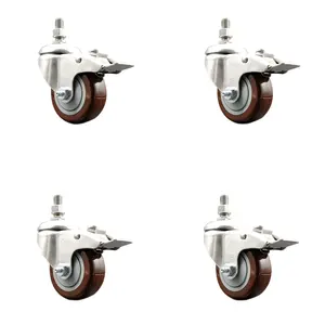 Service Caster SCC-SS316TSTTL20S3514-PPUB-MRN-121315-4 Polyurethane Swivel Stem Caster with 3.5 in. Maroon Caster Wheels, 0.5 in. Threaded Stems - 316 Stainless Steel Casters - Set of 4