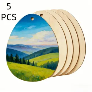 5 pieces of wooden Easter Egg Cutouts Unfinished Multi-Shaped Hanging Decorations DIY Craft Gift Tags 0.11 Inch with Holes for Thanksgiving Christmas Home Party