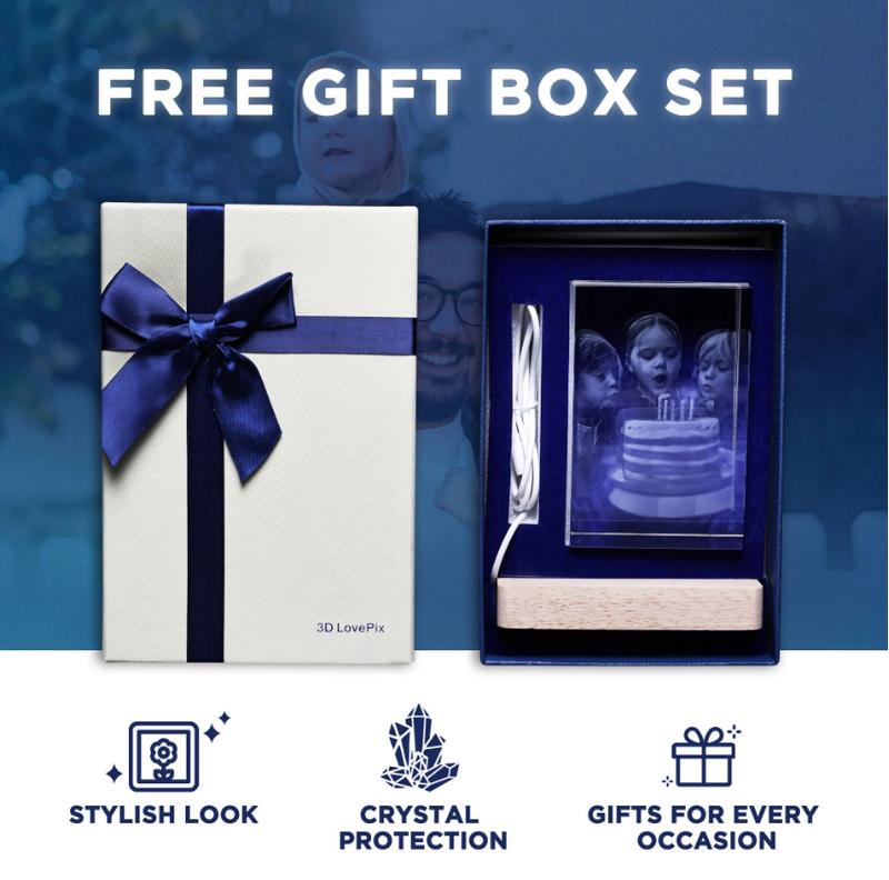 3D Crystal Photo Frame - Personalized Birthday, Wedding, Pet, Memorial, Mother's Day, Father's Day, Valentine's Day, Anniversary Gift with Free Multicolor Light Base