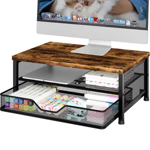 Computer Monitor Stand Riser with Drawer, Desk Organizer for Office Supplies, Laptop Stand and Workspace Storage Accessory, Dual Monitor Riser