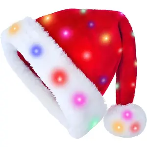 Santa Hat Light Up Christmas Hats Adults for Women Men,Red Unisex  Comfort Xmas Party Holiday  Year Headwear