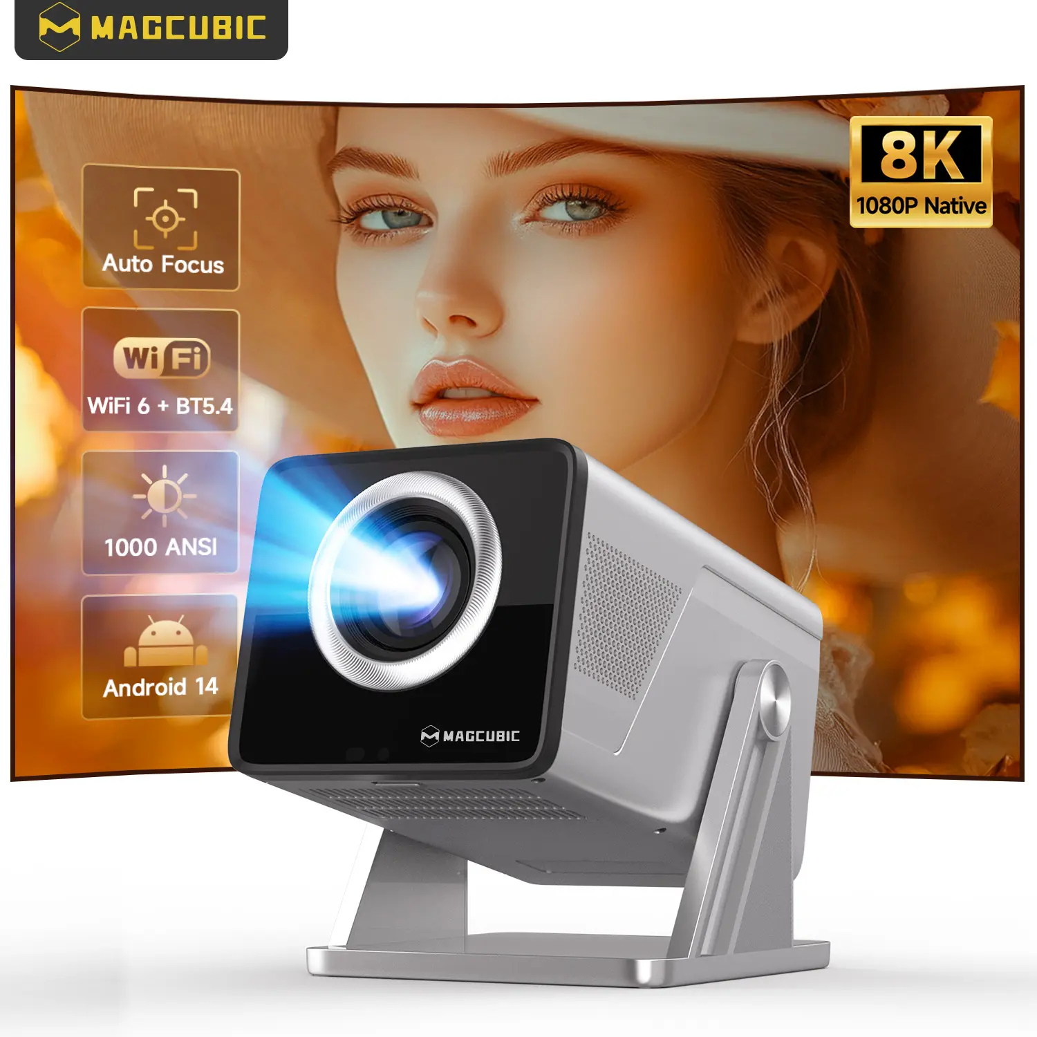 [US warehouse] Magcubic X7 1000ANSI Projector Auto Focus 8K Decode Android 14.0 Built-In HiFi Speaker Auto Obstacle Avoidance & Fully Keystone Correction Dual WiFi6 BT5.4 Native 1080P 180° Rotatable Allwinner H726 #TikTokShopBackToSchool