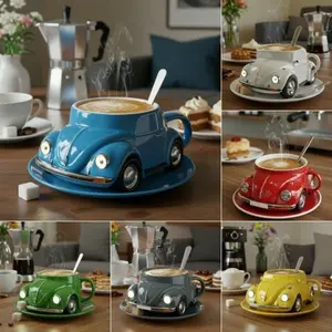 New Beetle Car Coffee Cup Resin Vintage Craft Ornament, Retro Style Decorative Item for Coffee Lovers, Unique Gift Idea, Car Desktop Decor