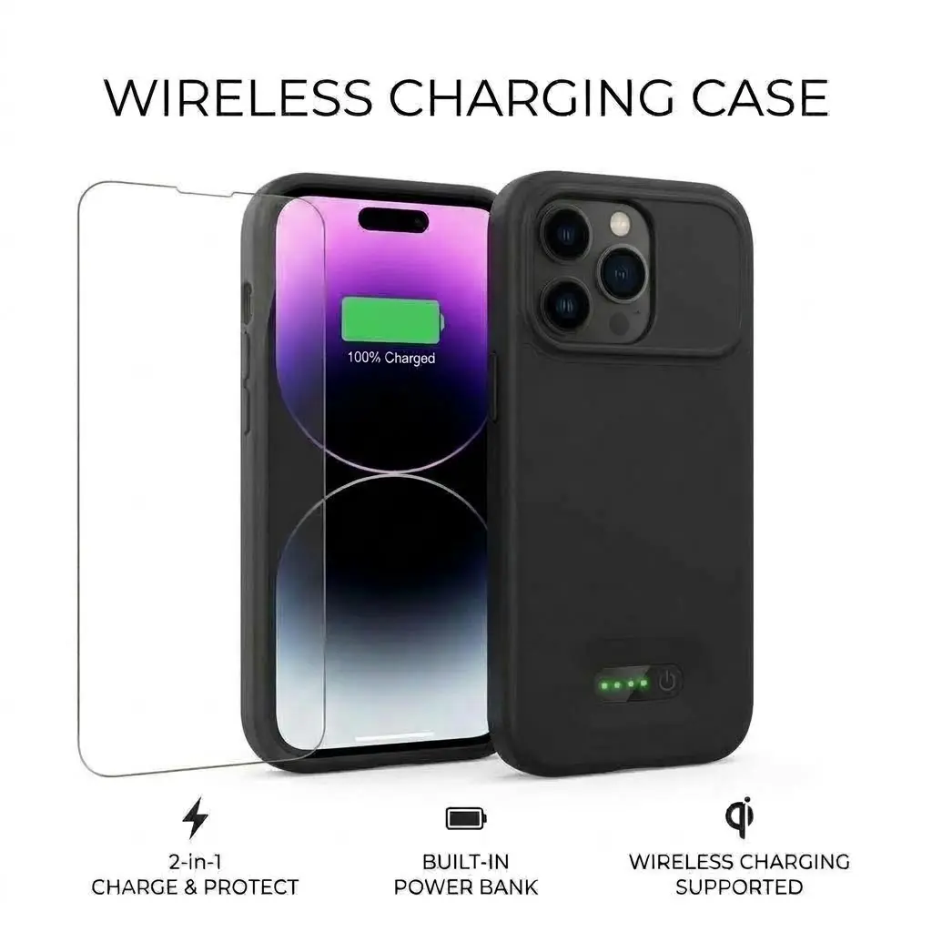Ultra-Slim Rechargeable Battery Case for iPhone 15-17 Series, 2500mAh Real Capacity, Protective Cover with Fast & Wireless Charging Compatibility
