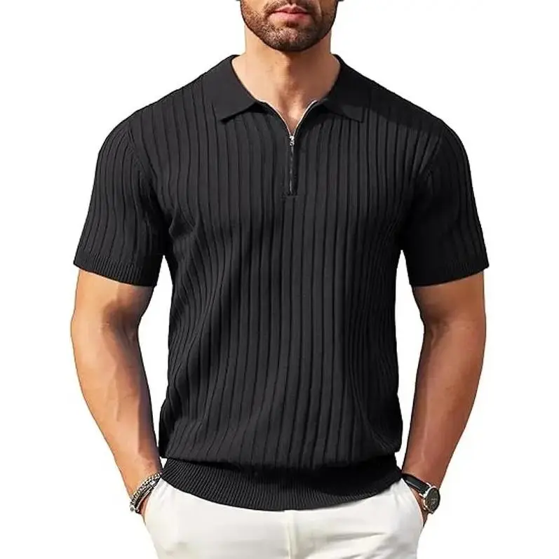 Summer Men's Casual Polo – Short Sleeve Quarter Zip, Lightweight for Golf & Street