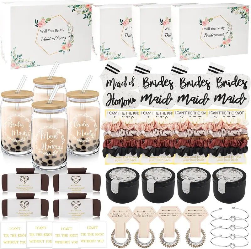 40 count Bridesmaid Proposal Box Gifts Set of 4 Will You Be My Maid of  Proposal Gifts Set Rectangular Hair Clips Soft Socks Scented Candle Bridesmaid Scrunchies Spiral Hair Ties Bridal Shower