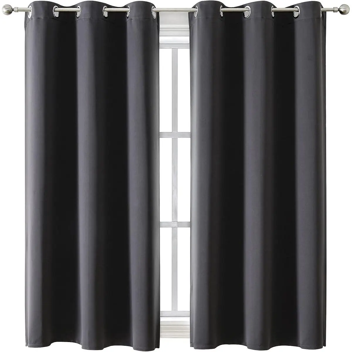 Blackout Curtains for Bedroom and Living Room 63 Inches Long |   2 Panels Set, Thermal Insulated, Light Blocking, Room Darkening, Grommet, Window Drapes, Dark Grey, 42 x 63 Inch