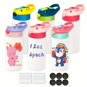 ks 6pcs, 12oz Sublimation Tumblers with Handle - Double Wall Insulated Water Bottle Blanks for Heat Press - Bulk Pack of 6 - Ideal for DIY Gifts and Personalized Designs xh