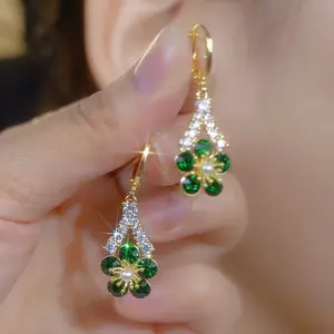 LisiZen Green Zircon Flower Earrings for Women 2025, Luxury Minimalist Design, Elegant Chic Statement Jewelry DZEH2378