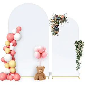 Arch Backdrop Stand and Cover Set 2 Pack, 7.2FT, 6FT Metal Photo Balloon Arch Backdrop Stand for Wedding Birthday Party  Shower Ceremony Graduation Decoration, White