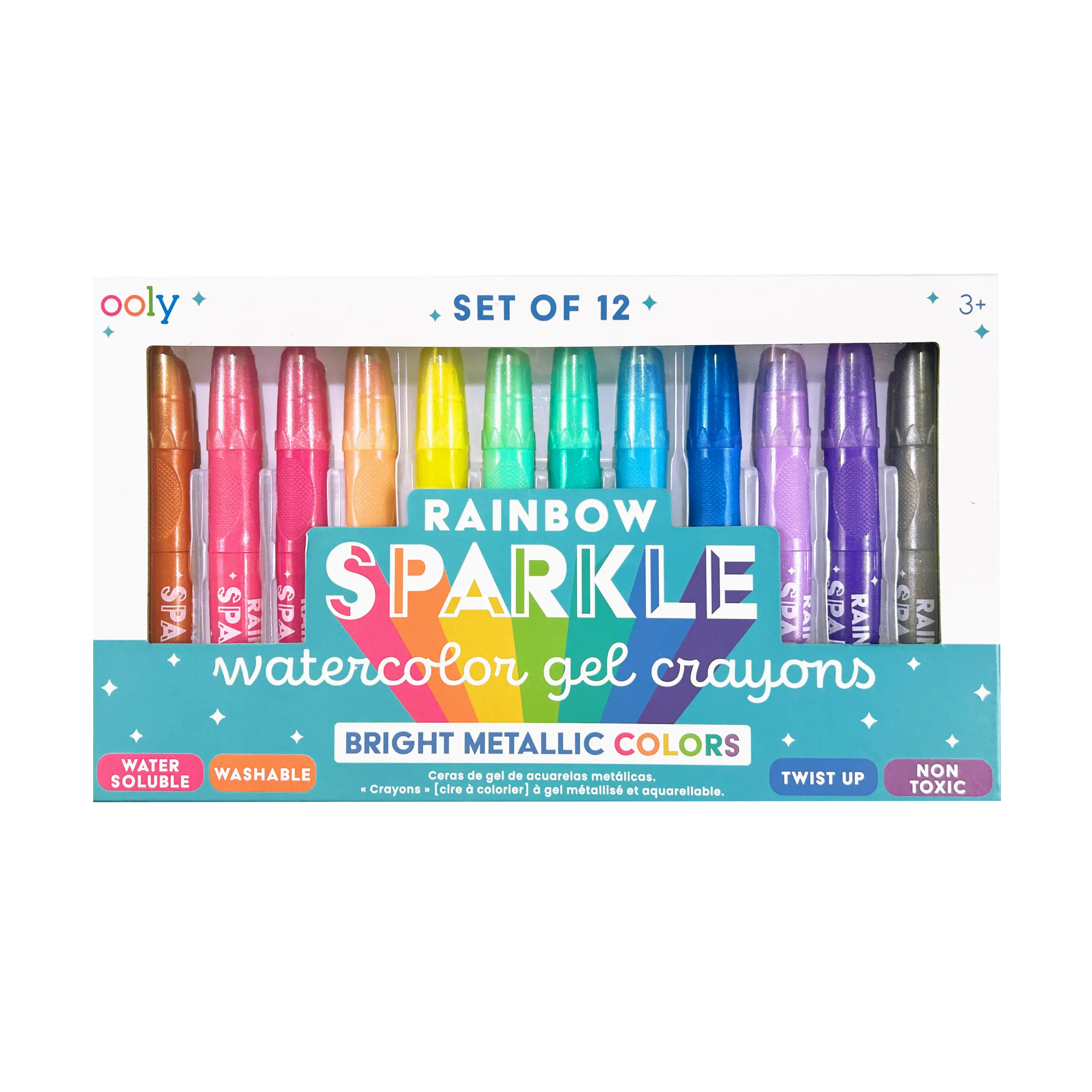 Rainbow Sparkle Metallic Watercolor Gel Crayons - Set of 12 Rainbow Sparkle Metallic Watercolor Gel Crayons - Set of 12