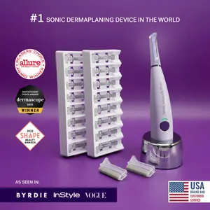 Sonicsmooth Pro+ 2-in-1 Sonic Dermaplaning & Microdermabrasion System with CLEAR GLOW Technology | Includes 16 Dermaplaning Blades + 2 Microdermabrasion Tips | At-Home Facial Exfoliation & Peach Fuzz Removal | Dermatologist Approved, Sensitive-Skin Safe