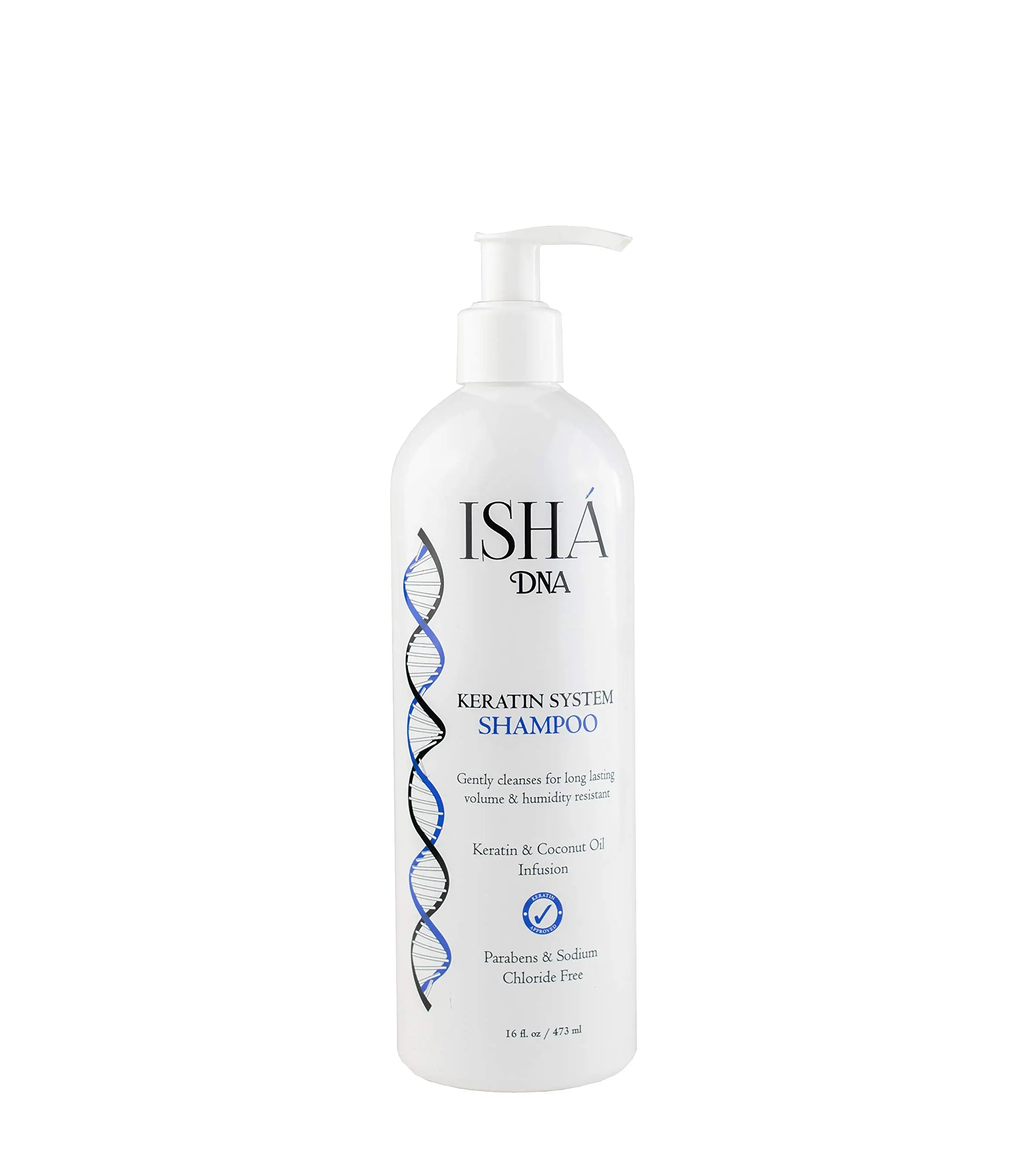 ISHA DNA Keratin Treatment System Shampoo - Sulfate & Parabens Free - Infused with Keratin & Coconut Oil - Hydrates & Nourishes All Hair Types - 16 Fl oz.