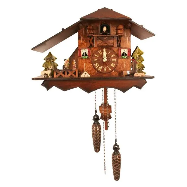 212 MAIN Full-Size Wooden Classic Analog Clock - Alexander Taron 428QMT Engstler Model, 14in x 6in x 9.5in, Battery-Powered, Room Decoration, Home Gift, with Tune Play Function