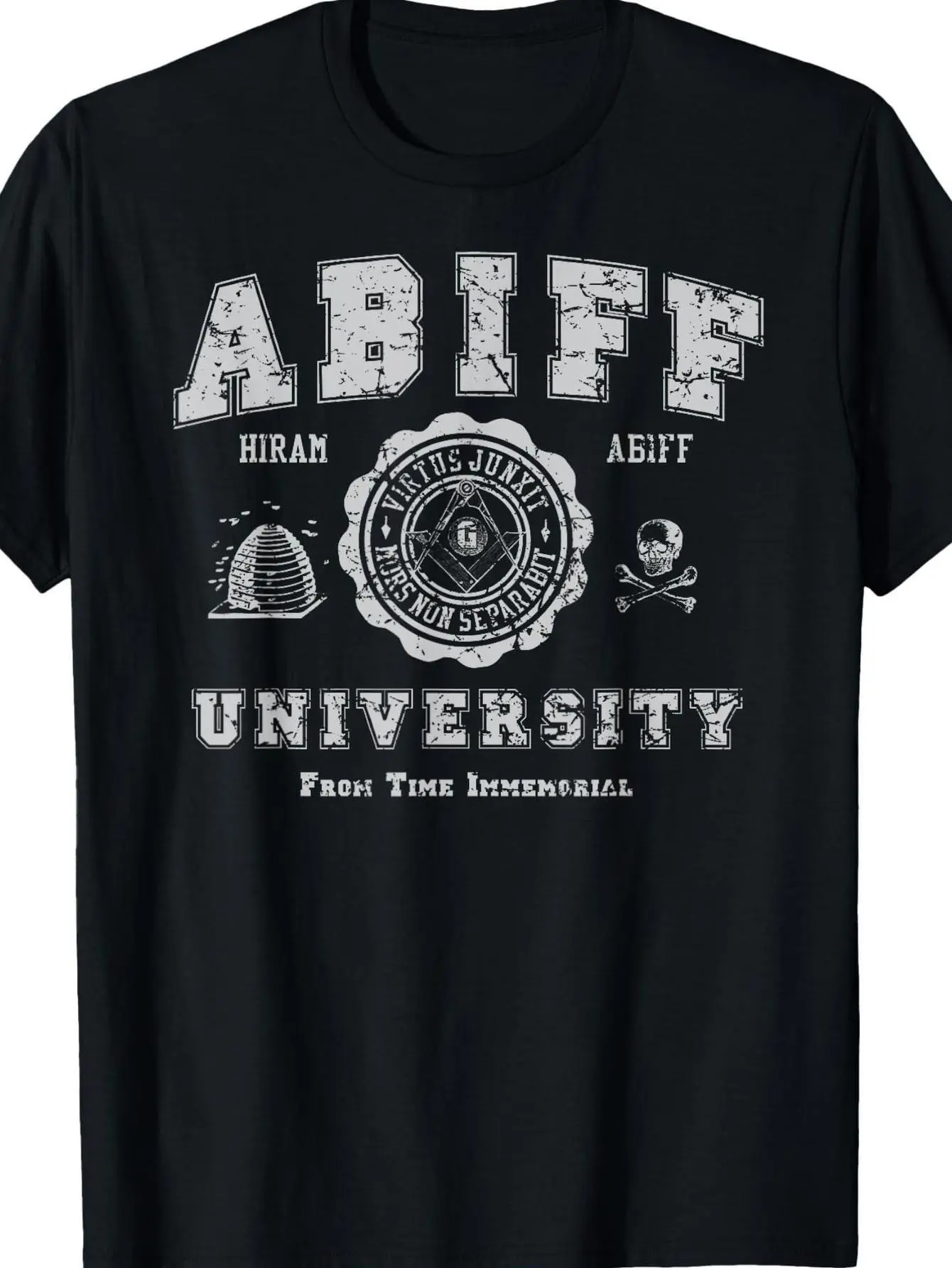 Abiff University Masonic Freemasonry Men'S T-Shirt - Black Cotton Crew Neck Graphic Tee with White Masonic Symbols & Text Design, All-Season Casual Short Sleeve Shirt, Machine Washable Regular Fit, Masonic Clothing, Crew Neck Shirt, Cotton Tshirt