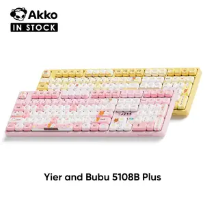 Akko Wireless Gaming Keyboard 5108B Plus Full Size Keyboard Yier and Bubu Hot-Swappable Tri-Mode Mechanical Keyboard RGB Backlight, Piano Pre Lubed Switch