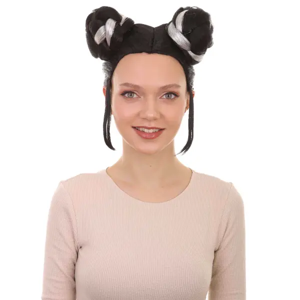 HPO Womens Singer Bun Wigs | Song Contest Celebrity Wigs Black & White  | Premium Breathable Capless Cap
