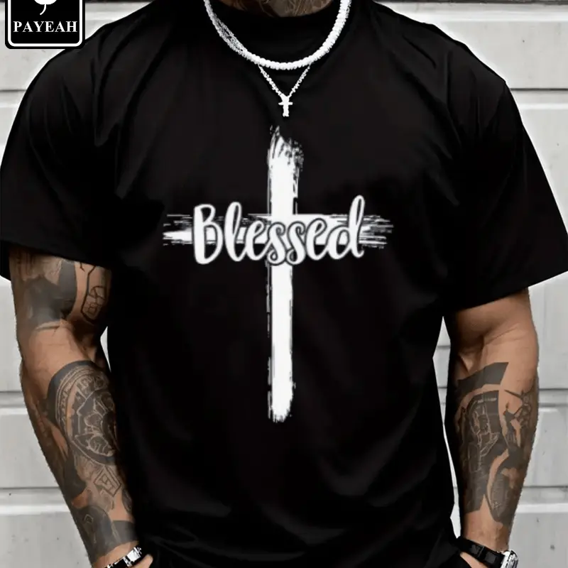 Men's Christian Jesus Graphic Tee Heavy Cotton Oversized Gym Shirts, Compression Shirt Style, Women Workout Tops, Unisex Crew Neck Short Sleeve, Breathable Streetwear, Summer Fall Daily Wear, Religious Print T-Shirt for Running, Fitness, Halloween Outfits