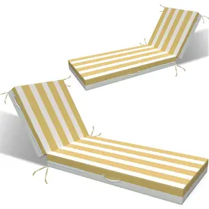Outdoor Lounge Chaise Cushion: 72x21x3 Inch  Lounge Chair Cushion for Outdoor Furniture with Fade Resistant Removable Cover - Patio Cushions for Pool Lawn Deck(Khaki White 2 count)
