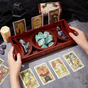 1 Set, Wooden Moon Crystal Holder, Wooden Tarot Card Display Stand, Detachable Moon Tray For Crystals Stones, Essential Oil Storage Box With Triple Moon Phase Symbol, For Tarot Display Reading Witch Altar Decor