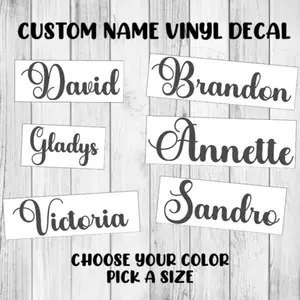 Custom Name Vinyl Decal Personalized Cursive Lettering Sticker Organizer, Bottles, Cups, Canister, Tin, Laptop, Luggage, Car, Truck, Window, Wall
