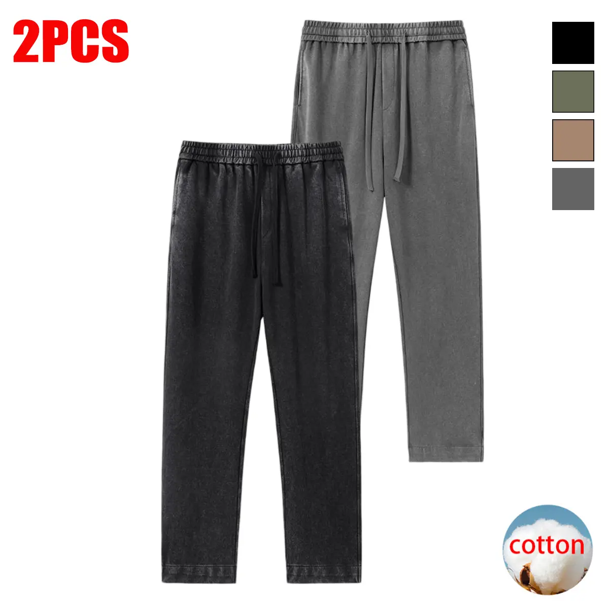 Men’s straight-leg distressed cotton jeans, 2-pack – vintage washed fabric, street-style casual wear for all seasons, durable material and professional styling, essential jeans for everyday casual wear