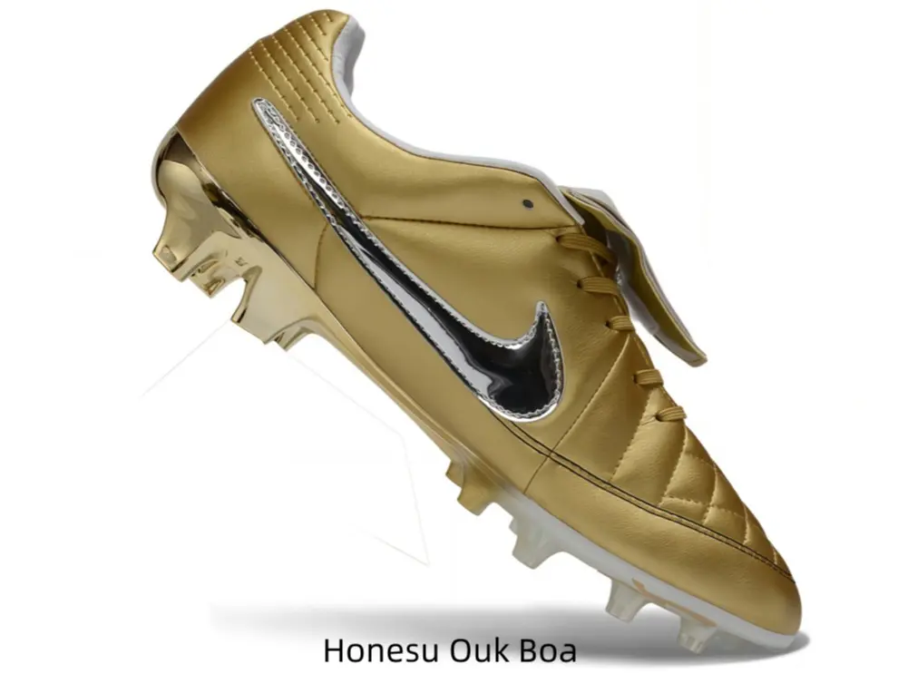 Gloss Shiny Gold Leather FG Soccer Cleats Metallic Silver Accent Championship Competition Footwear