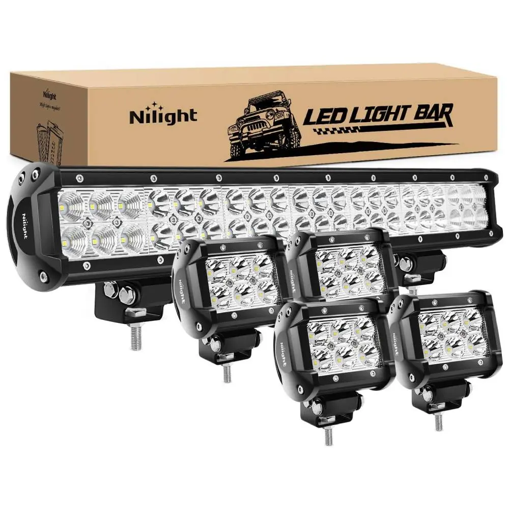 Nilight 20Inch 126W Spot Flood Combo car Led Light Bar 4PCS 4Inch 18W Spot LED Pods Fog Lights Bright light for Jeep Wrangler Boat Truck Tractor Trailer Off-Road hid 4x4 truckled display Lightbar, Led Work Light, 126W Power