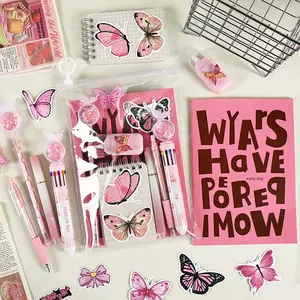 Butterfly Theme Party Stationery Set, Journaling Scrapbooking Kit, Includes 9 Pieces, Blue Butterfly Stickers, Multicolor Pens, Notebooks, Children's Day and birthday gifts