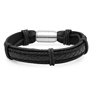 Steel by Design Men's Braided Leather Bracelet