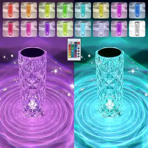 2 Pack  Table Lamp, Remote and Touch Control Rose Wave Lamp, RGB Color Changing Night Light, Dimmable, USB Rechargeable Decoration Ambient Lighting for Dinner/Bars/ Room/Living Room/Bedroom