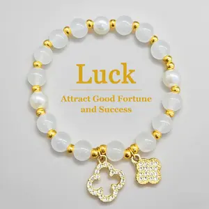 Cat's Eye Stone Bracelet Clover Crystal Bracelet Elastic Rope Crystal Transfer Bead