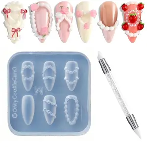 Silicone Nail Molds, 3D Nails Molds for Nail Art, Cake Cream Nails Art Mold, Charms Mold with Carving Pen, Resin Epoxy Professional Supplies
