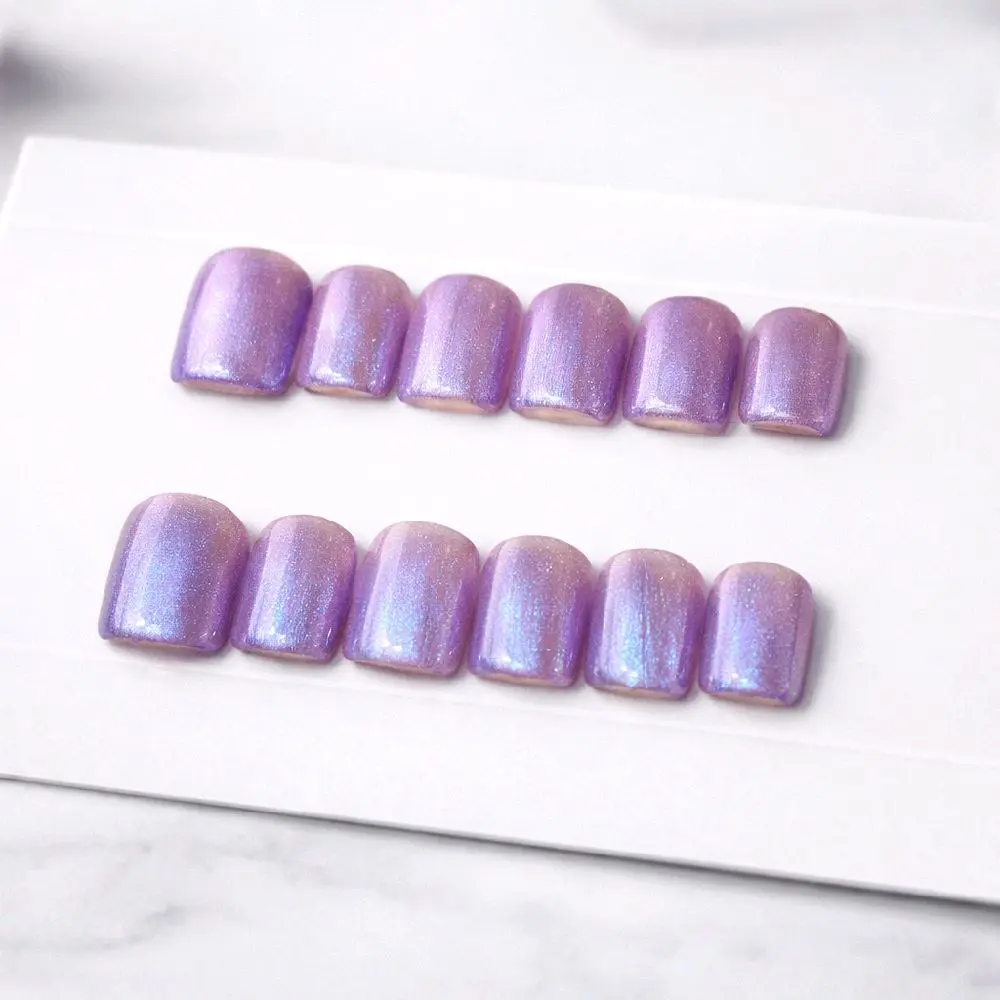 Purple Holographic Nail Tips - 10 Pieces, Long Length, Square Shape, Perfect for Nail Art and Manicure