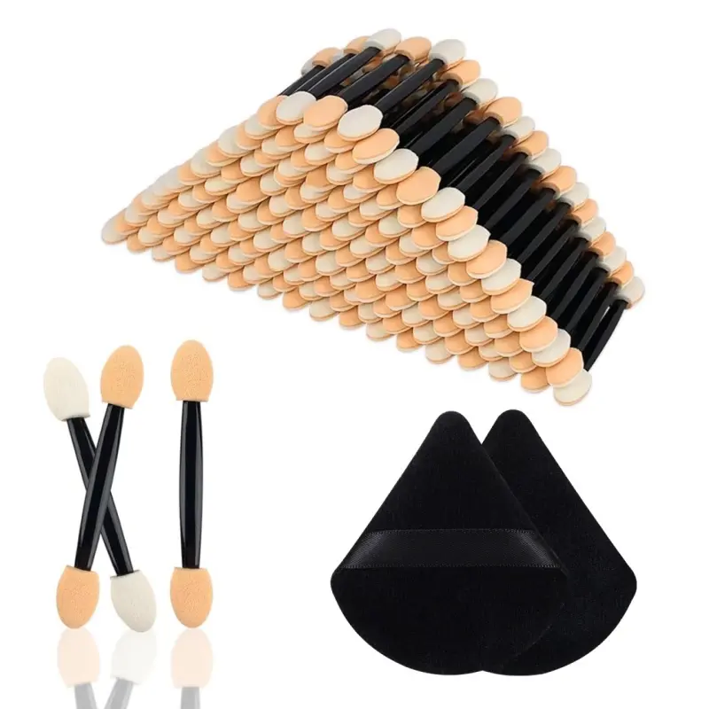 300PCS Eyeshadow Applicator Sticks, Disposable Eye Shadow Sponge Applicators, with 2 flocking puffs, Makeup Applicators for Girls, Lady and Women
