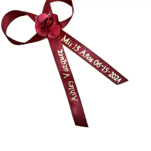 Personalized Quinceañera & Baptism Ribbons - Blue Customized Event Decorations with White Rose Accent for Special Celebrations