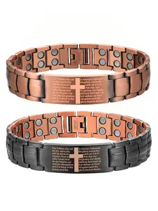 Men's Adjustable Pure Copper with Powerful Magnets, Cross Pattern Design, Magnetic Tool Included, Durable Casual Jewelry, Fashion Cross Bangle, Religious Jewelry Gift